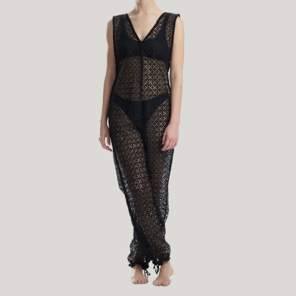 Wolford Black Sheer Cotton Eyelet Cutout Beach Jumpsuit Romper